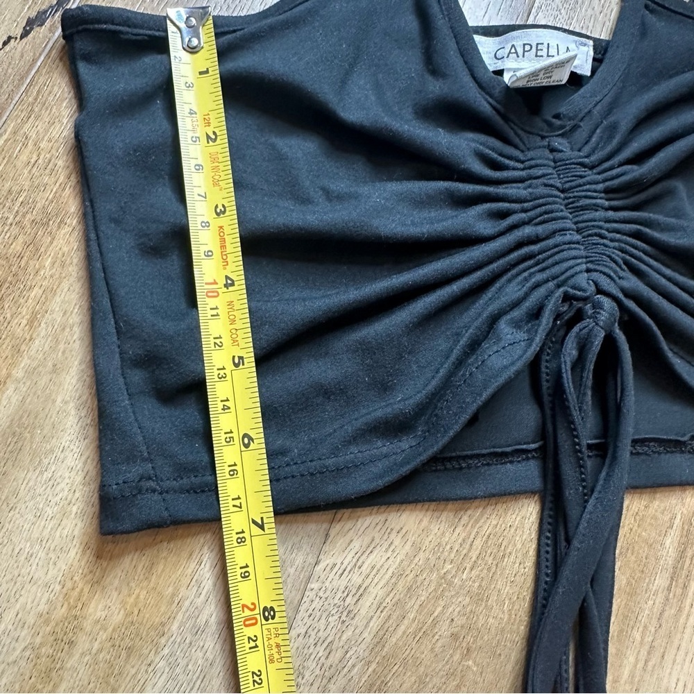 Capella Black Adjustable Scrunched Crop Top Size Small - Picture 9 of 9